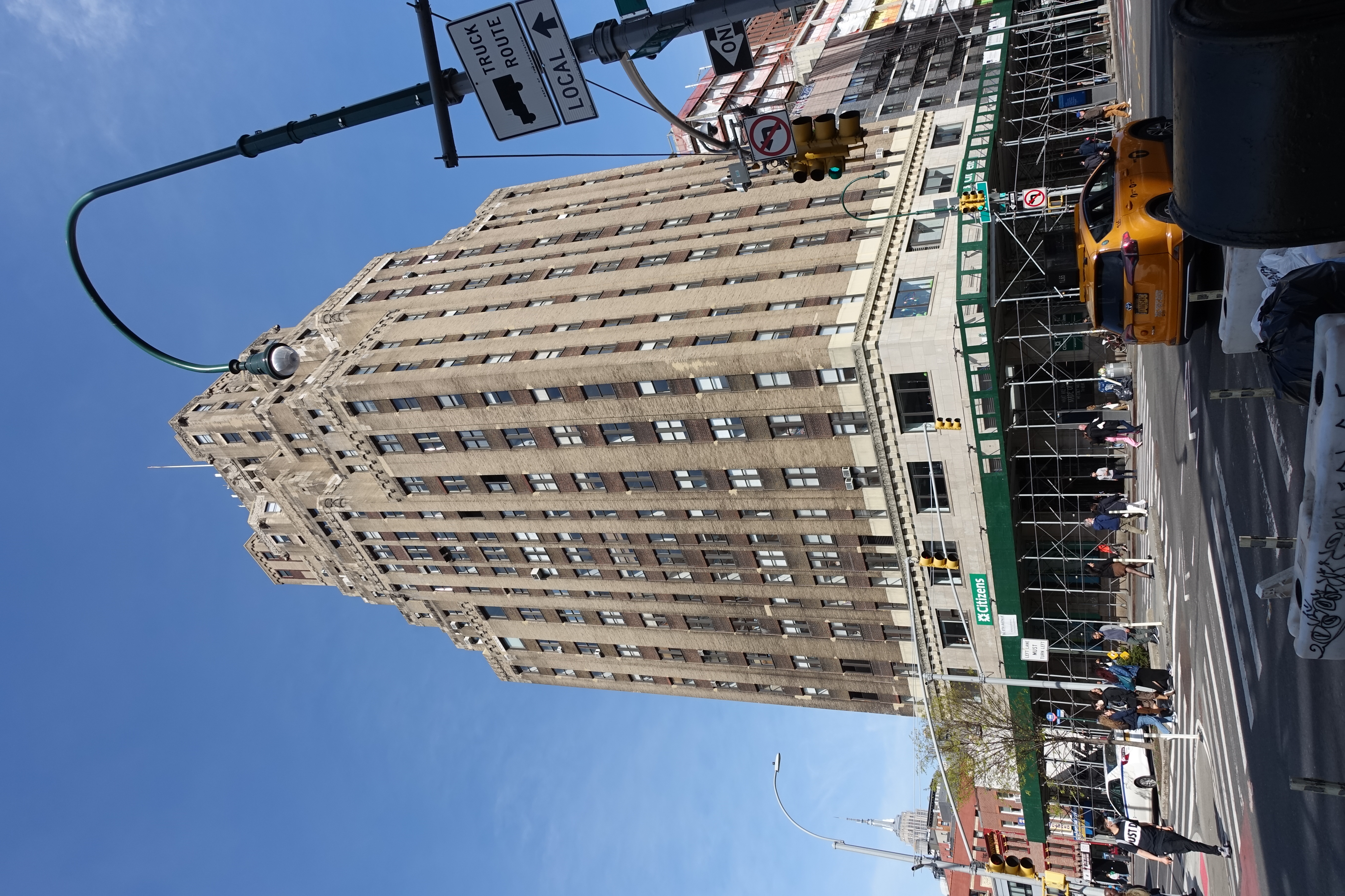 Building scaffolding at 80 Eighth Avenue near 14th Street in Manhattan