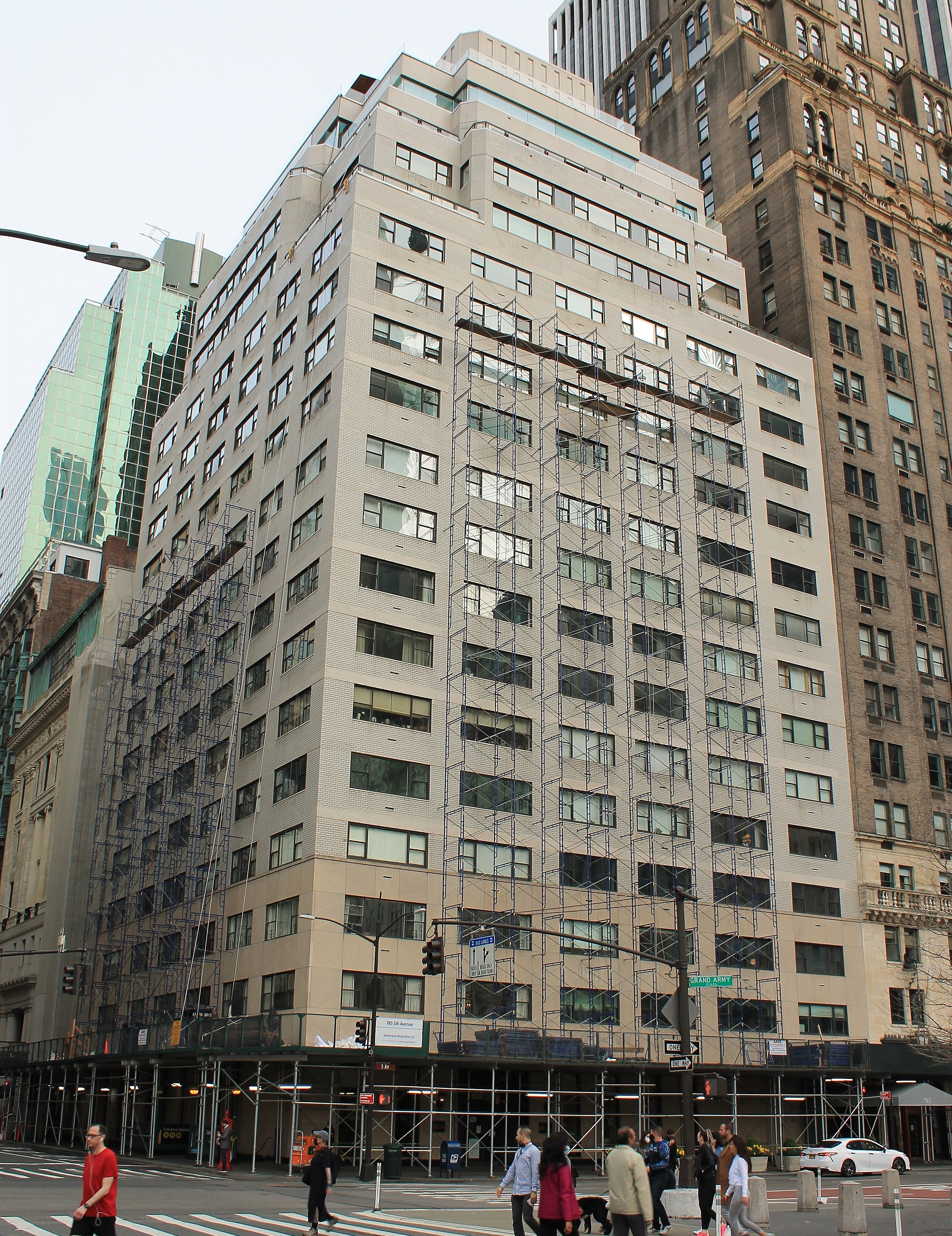 Pipe scaffolding around 785 Fifth Avenue in Manhattan